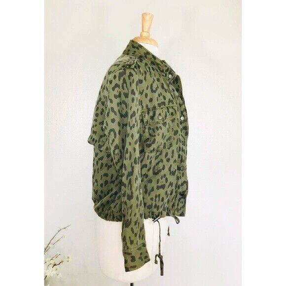 Rails Collins Jacket Linen Green Moto Utility Leopard Print Anthropologie , XS - Picture 4 of 7